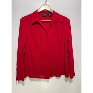 Laura Scott VTG button up shirt polka dots red fest holiday business women 14p